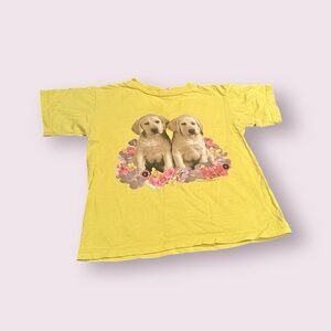 Vintage Girls Yellow Labrador Dog And Flowers Honors T-Shirt